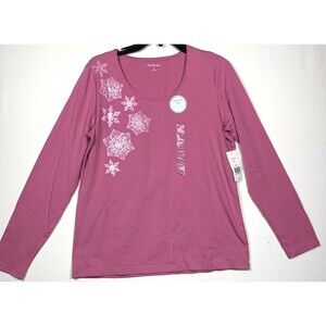 NEW Kim Rogers Pink Shirt Womens Medium Stretch Tee Long Sleeve Mauve Fall